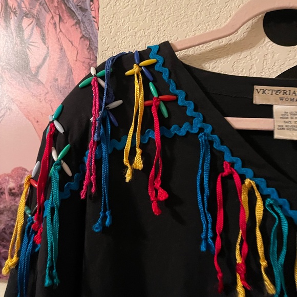 Vintage Victoria Jones Plus Size Women’s black & colorful tassel top size 2X pre - Picture 4 of 9